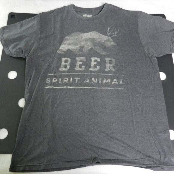 Beer Spirit Animal T-Shirt Adult Size Large Gray Bear Deer Antlers Graphic Tee - Picture 1 of 8
